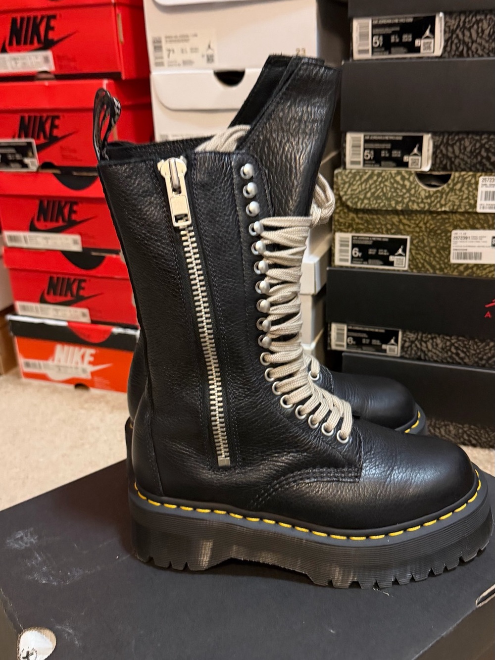 Dr. Marten’s x Rick Owen’s Black Leather Platform Combat Boots with Side Zip